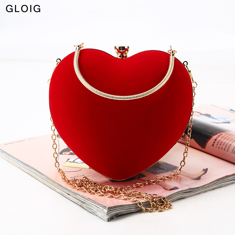 Women Bags Golden - Rotes Herz Design Frauen Clutch kleine