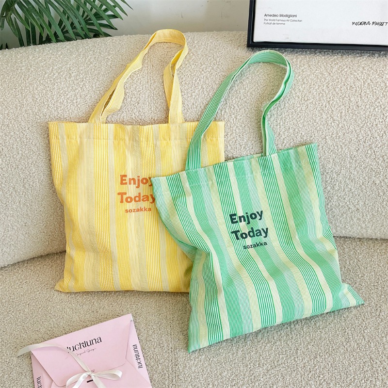 Shopper Tote Canvas - 1 Stück 6552 zitronengelb gestreifte Canvas-Tragetasche