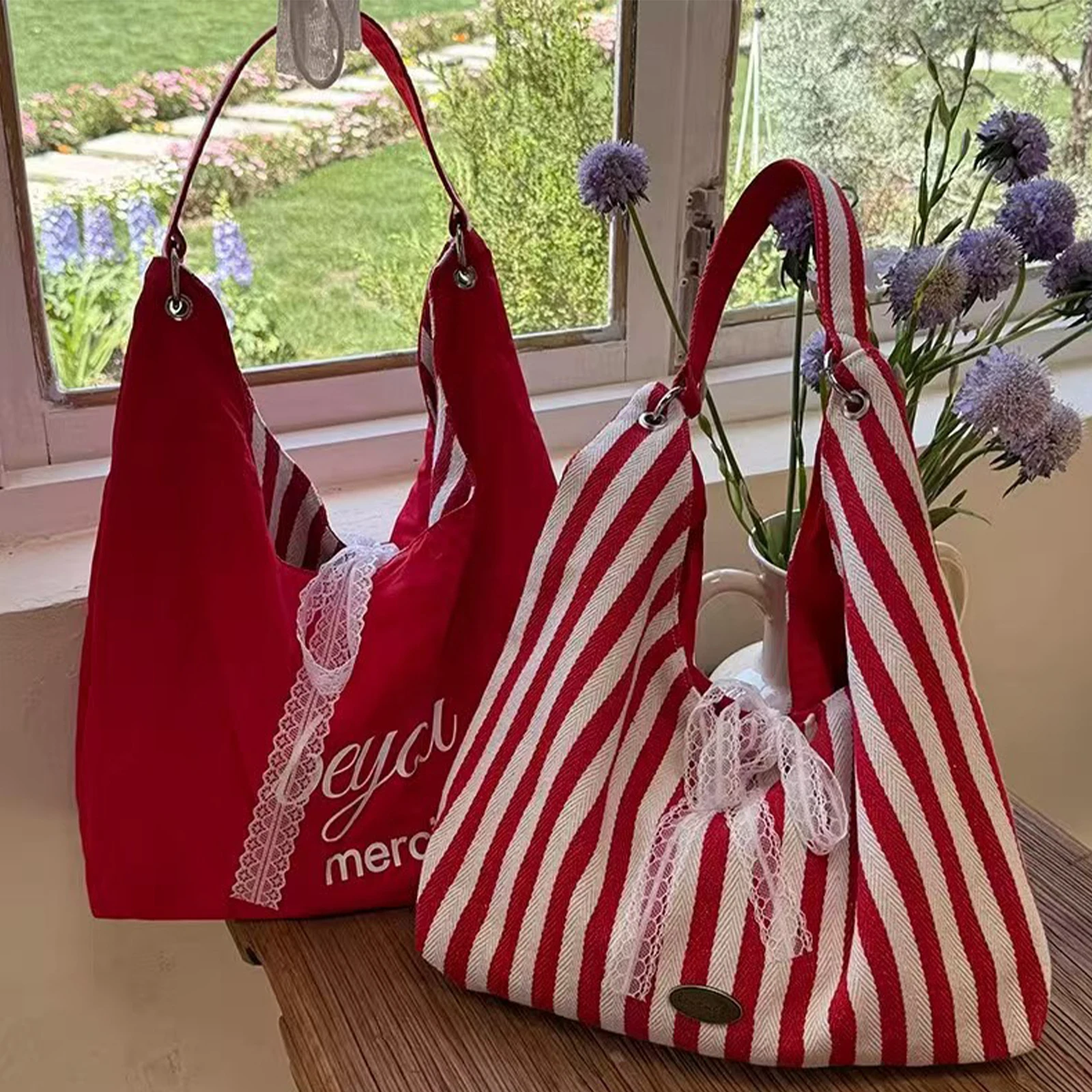 Women X Bags - Doppelseitige Damenhandtasche Große Gestreifte Canvas-Tragetasche Einfache
