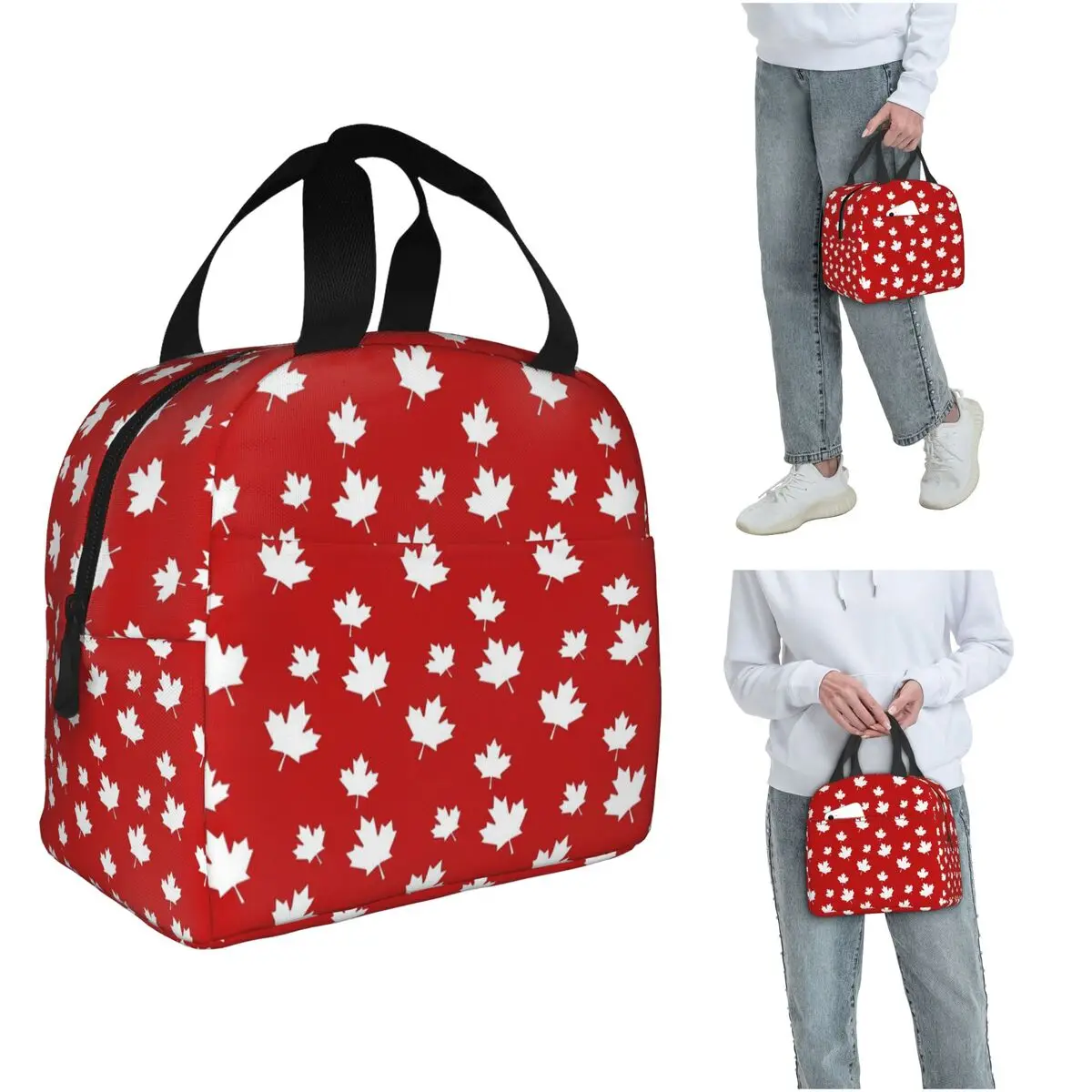 Women Bags In Canada - Isolierte Lunchtasche mit kanadischem Ahornblatt-Flaggenmuster, rot-weiß,