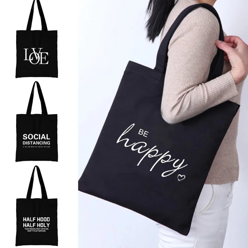 Shopper Tote Canvas - Kawaii Cartoon Orange Katze Print Schwarz