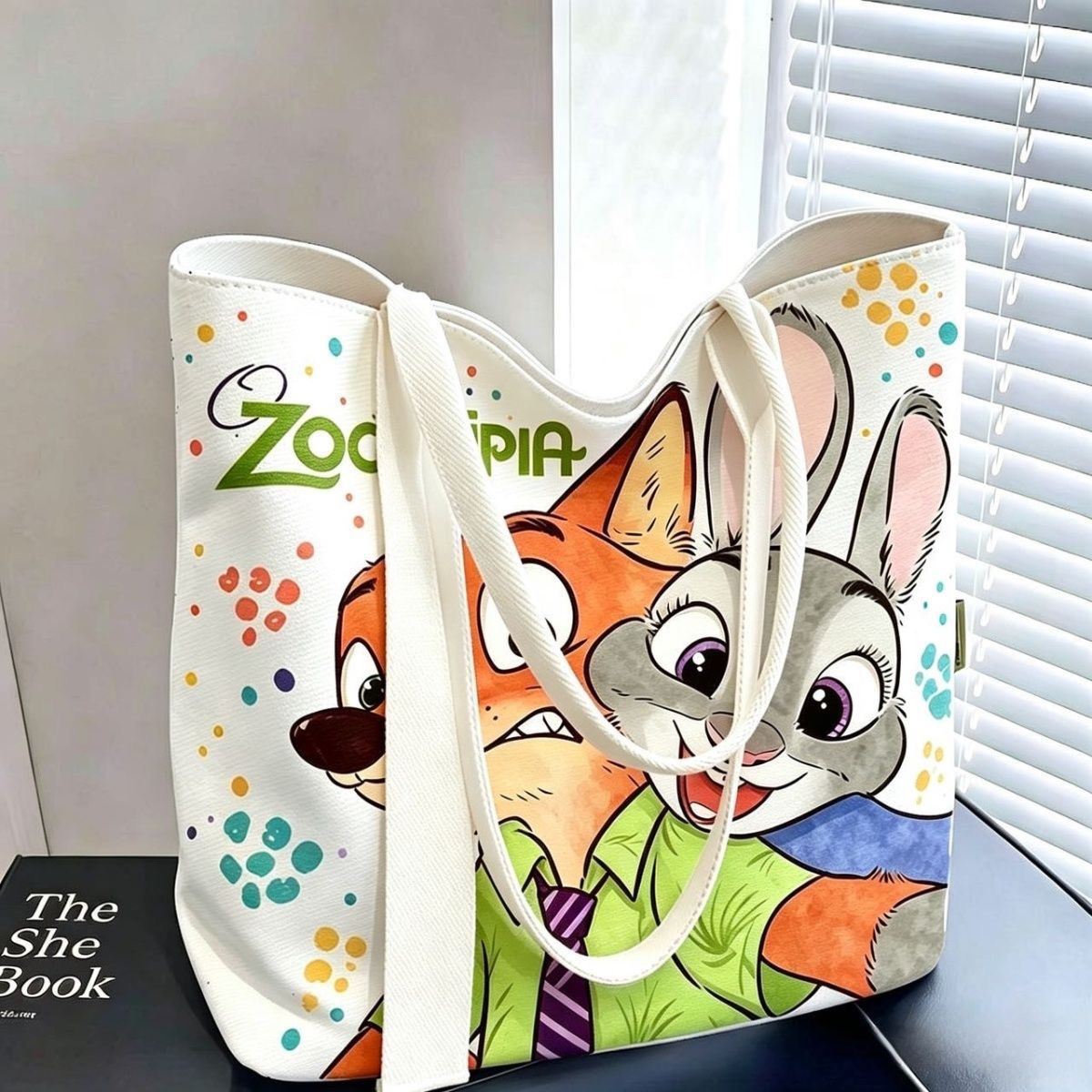 Shopper Tote Canvas - Zootopia Cartoon Canvas-Tragetasche, große Kapazität, Studenten-Umhängetasche,