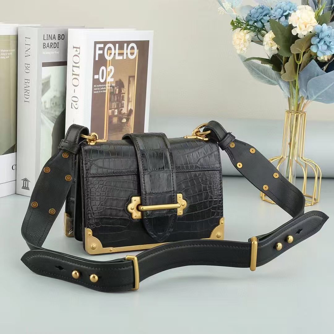 Women Bags Golden - 100% Echte Krokodilleder-Umhängetasche für Damen, Alligatorleder-Umhängetasche