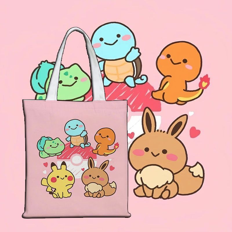 Shopper Tote Canvas - Pokémon Niedliche Canvas-Tasche, Canvas-Tragetasche, Studententasche, Schultasche,