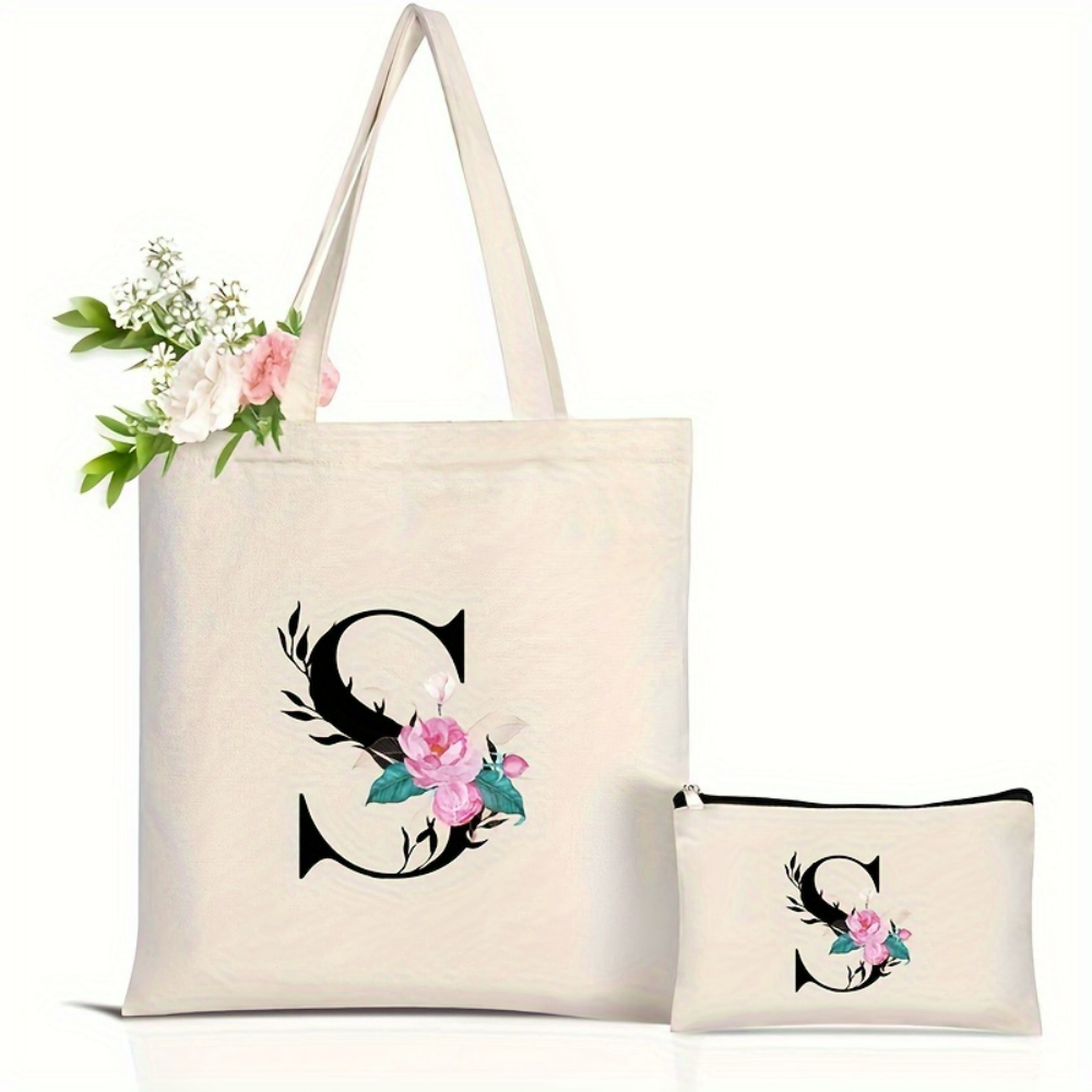 Elegante Blumen-Alphabet-Einka – Shopper Tote Canvas Bewertung und Preis