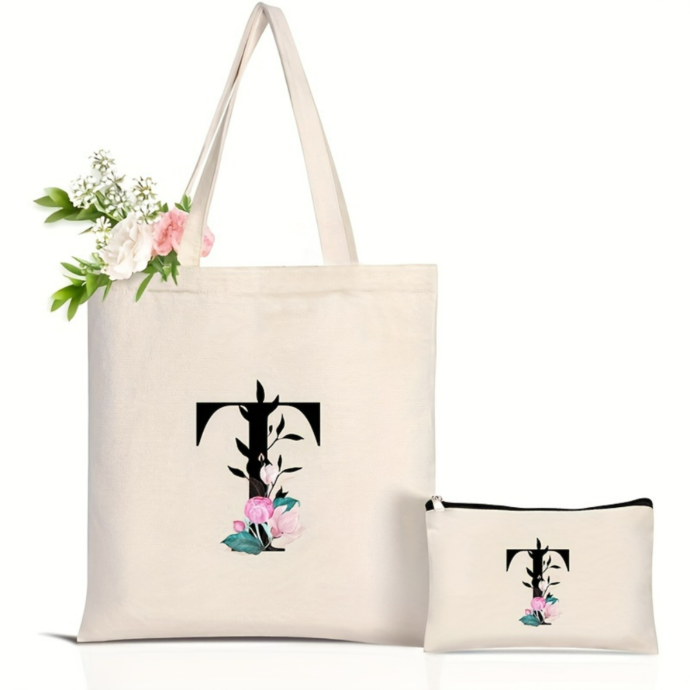 Elegante Blumen-Alphabet-Einka – Shopper Tote Canvas Bewertung und Preis